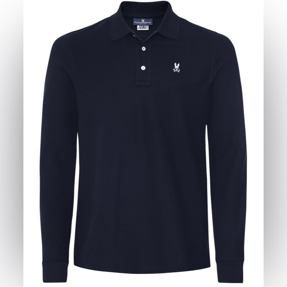 PSYCHO BUNNY Navy Long Sleeve Classic Polo Shirt Size6 (Large)EUC
